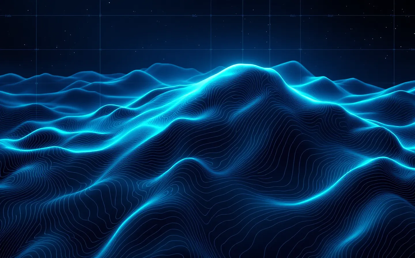 Abstract navy topographic contour map with glowing cyan elevation lines
